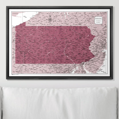 Push Pin Pennsylvania Map (Pin Board) - Burgundy Color Splash CM Pin Board