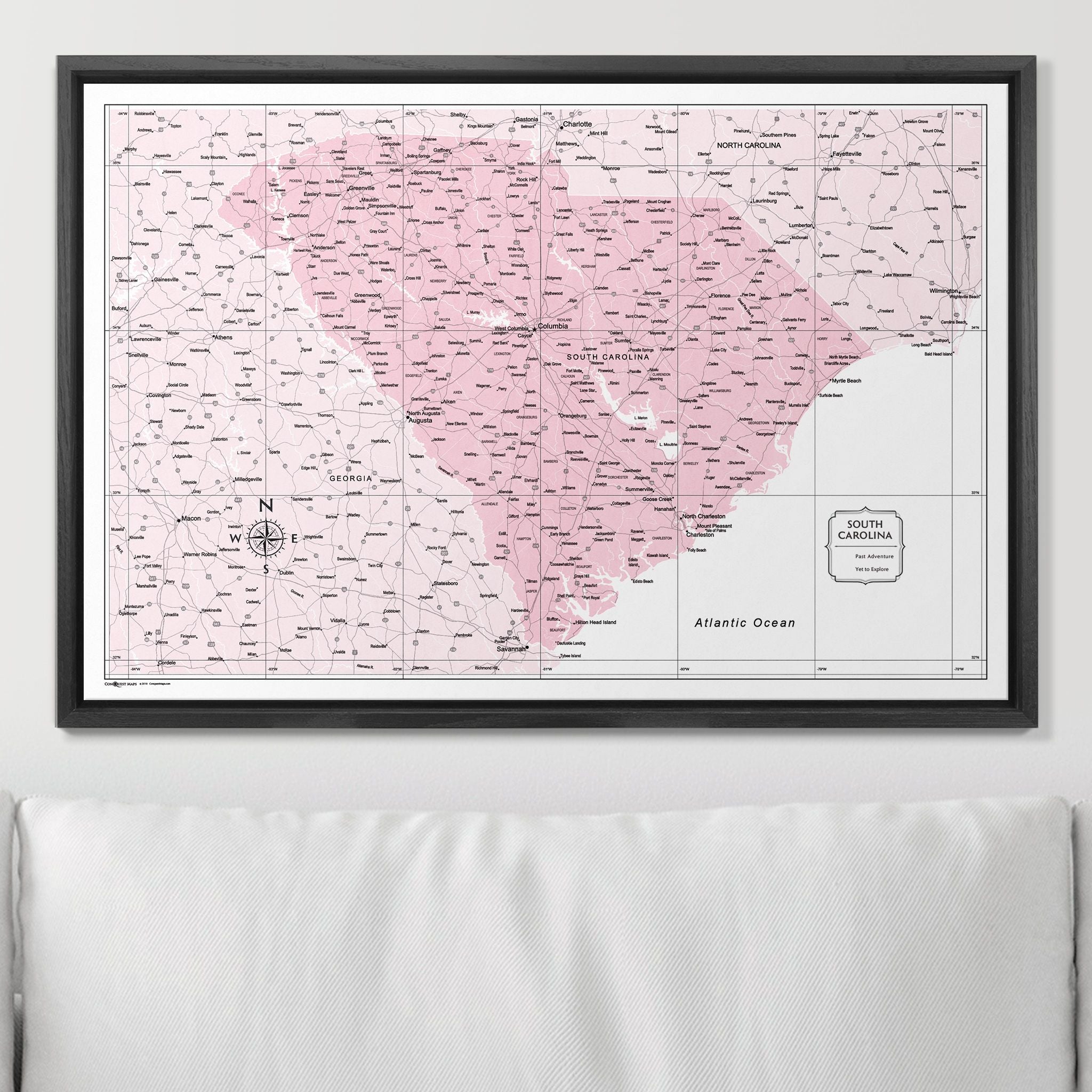 Push Pin South Carolina Map (Pin Board) - Pink Color Splash CM Pin Board