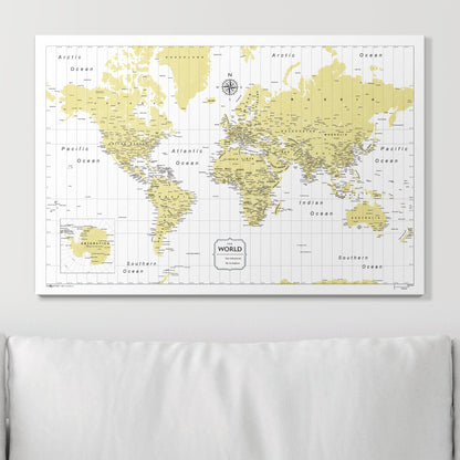 Push Pin World Map (Pin Board) - Yellow Color Splash CM Pin Board