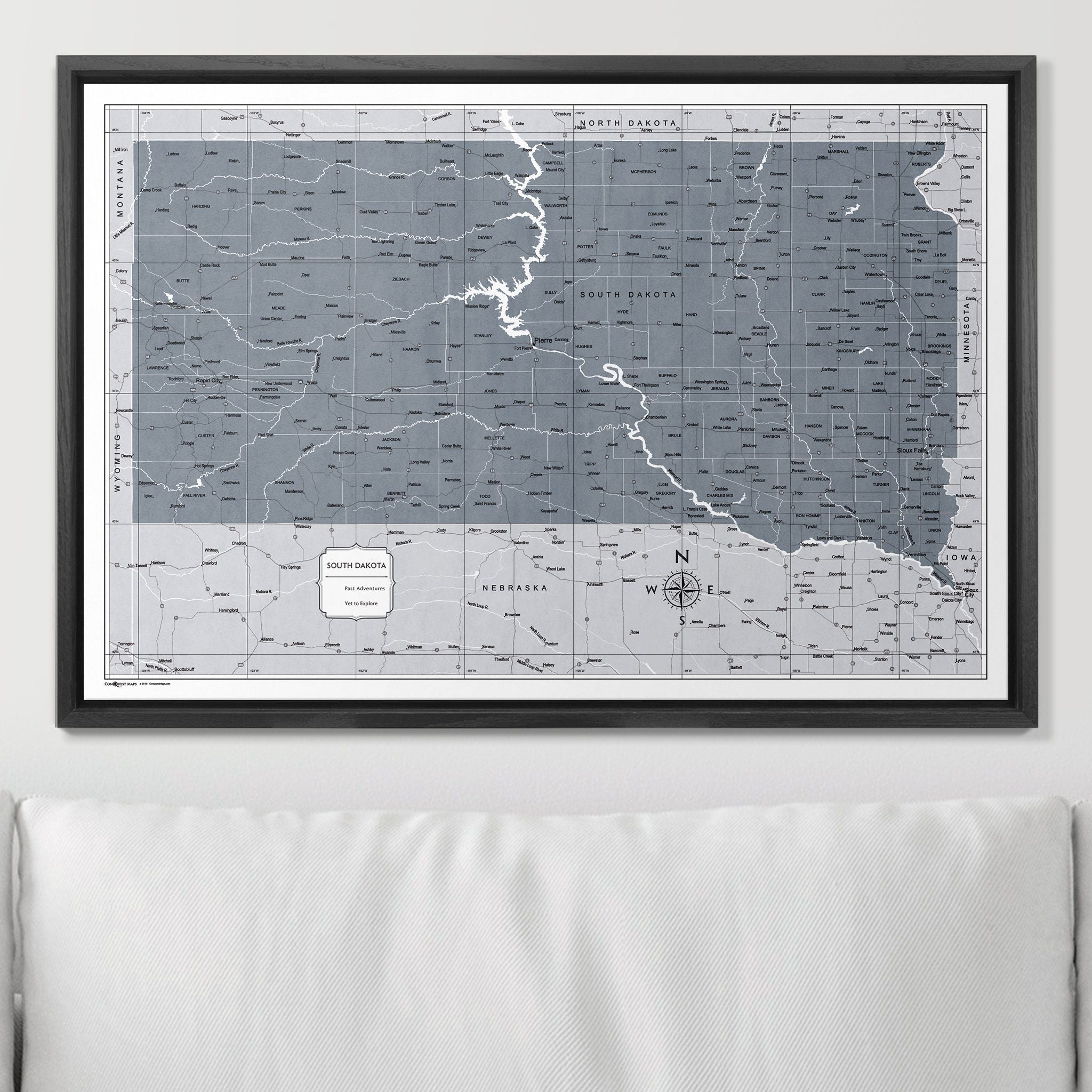 Push Pin South Dakota Map (Pin Board) - Dark Gray Color Splash CM Pin Board