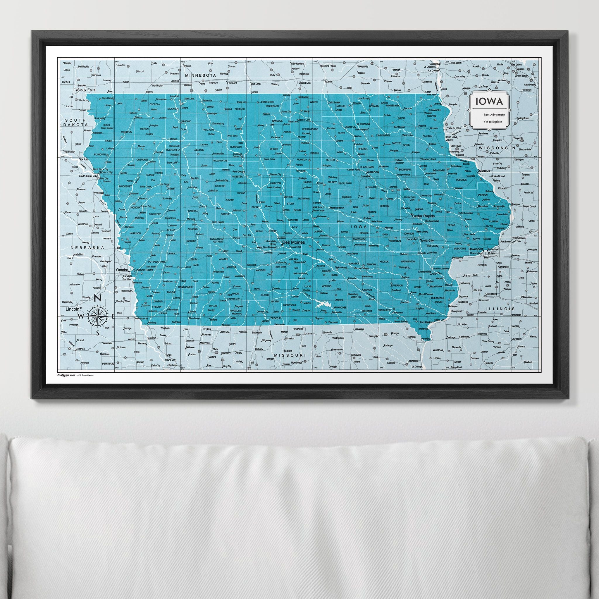 Push Pin Iowa Map (Pin Board) - Teal Color Splash CM Pin Board