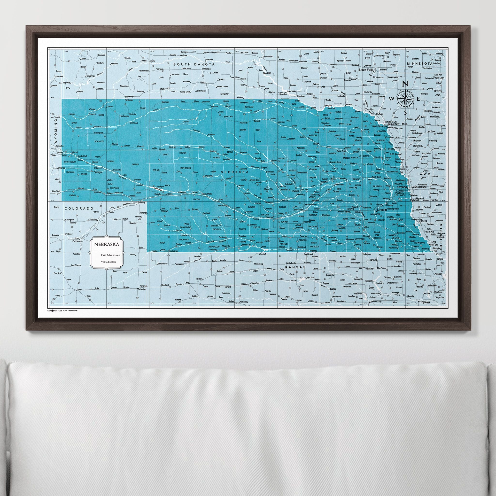 Push Pin Nebraska Map (Pin Board) - Teal Color Splash CM Pin Board