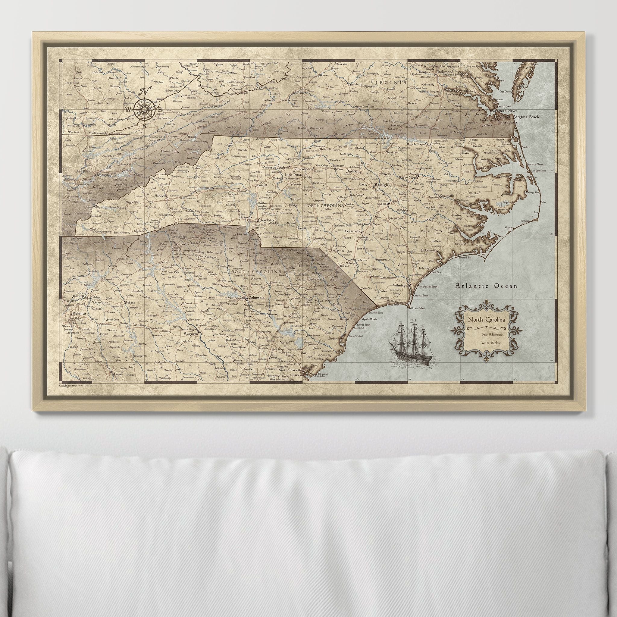 Push Pin North Carolina Map (Pin Board) - Rustic Vintage CM Pin Board