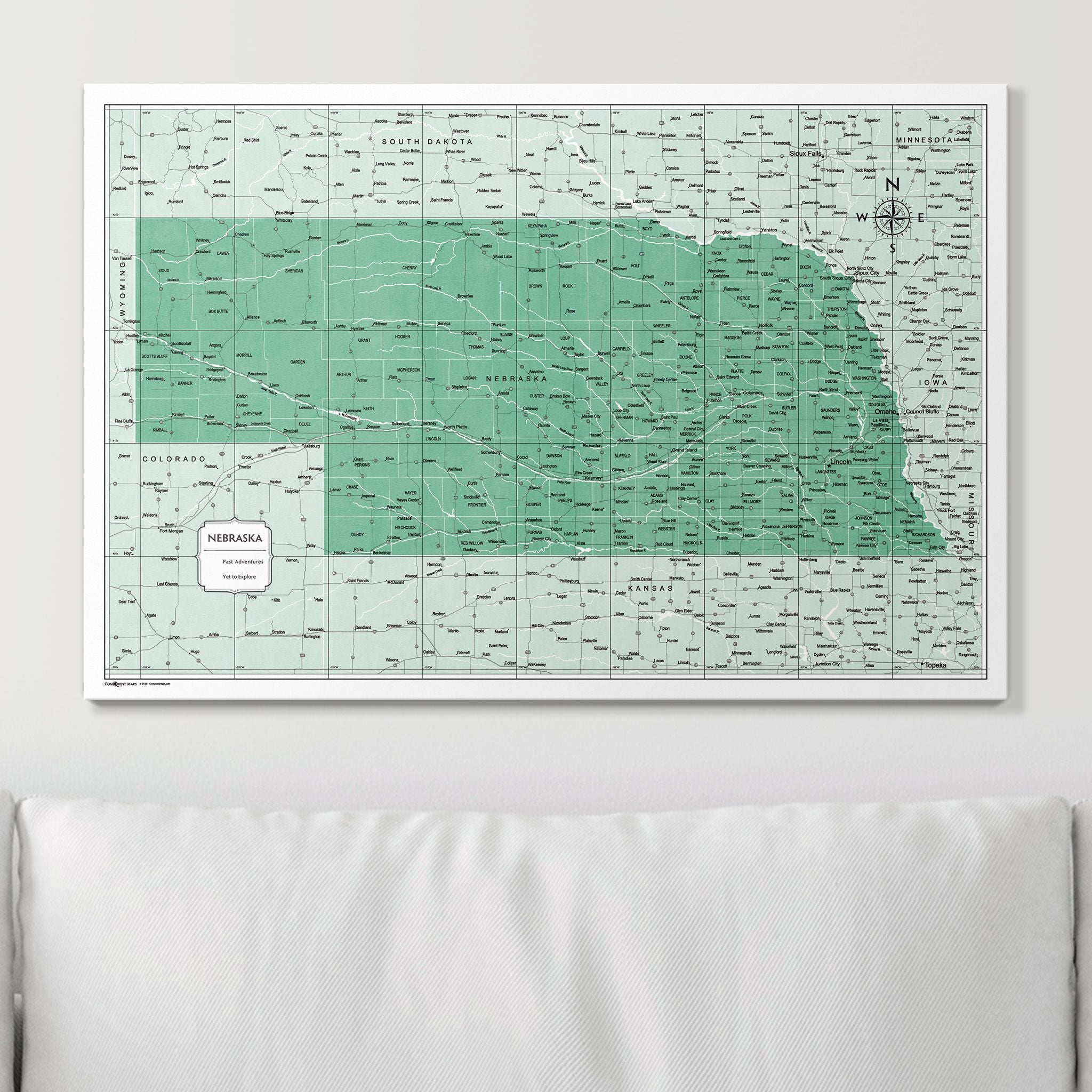 Push Pin Nebraska Map (Pin Board) - Green Color Splash CM Pin Board