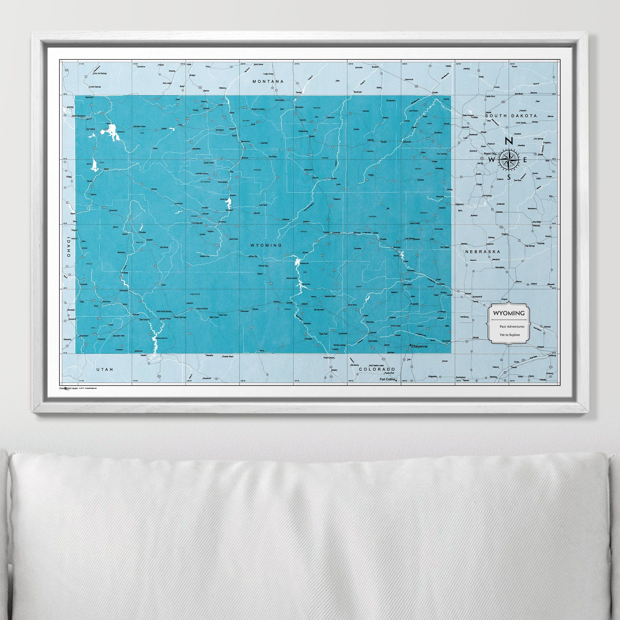 Push Pin Wyoming Map (Pin Board) - Teal Color Splash CM Pin Board