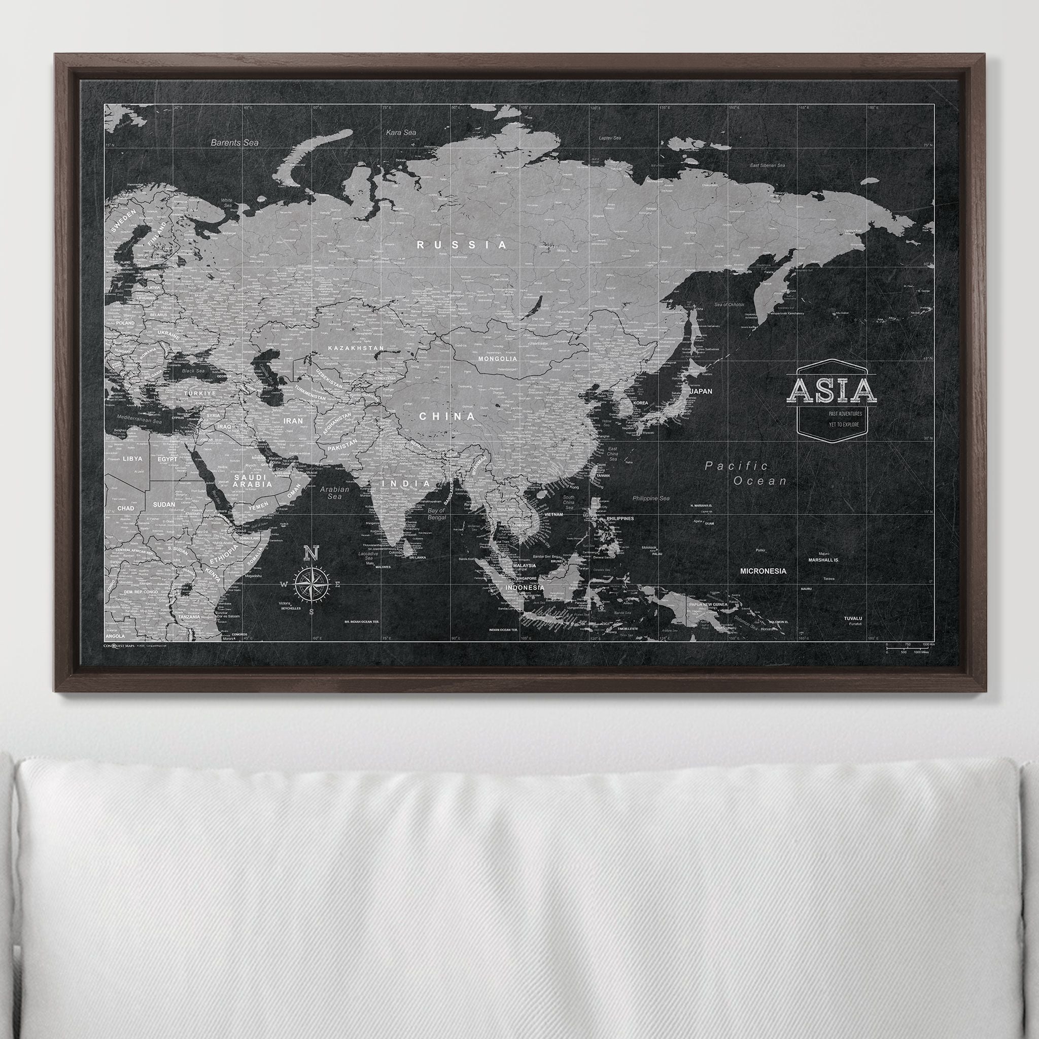 Push Pin Asia Map (Pin Board) - Modern Slate CM Pin Board