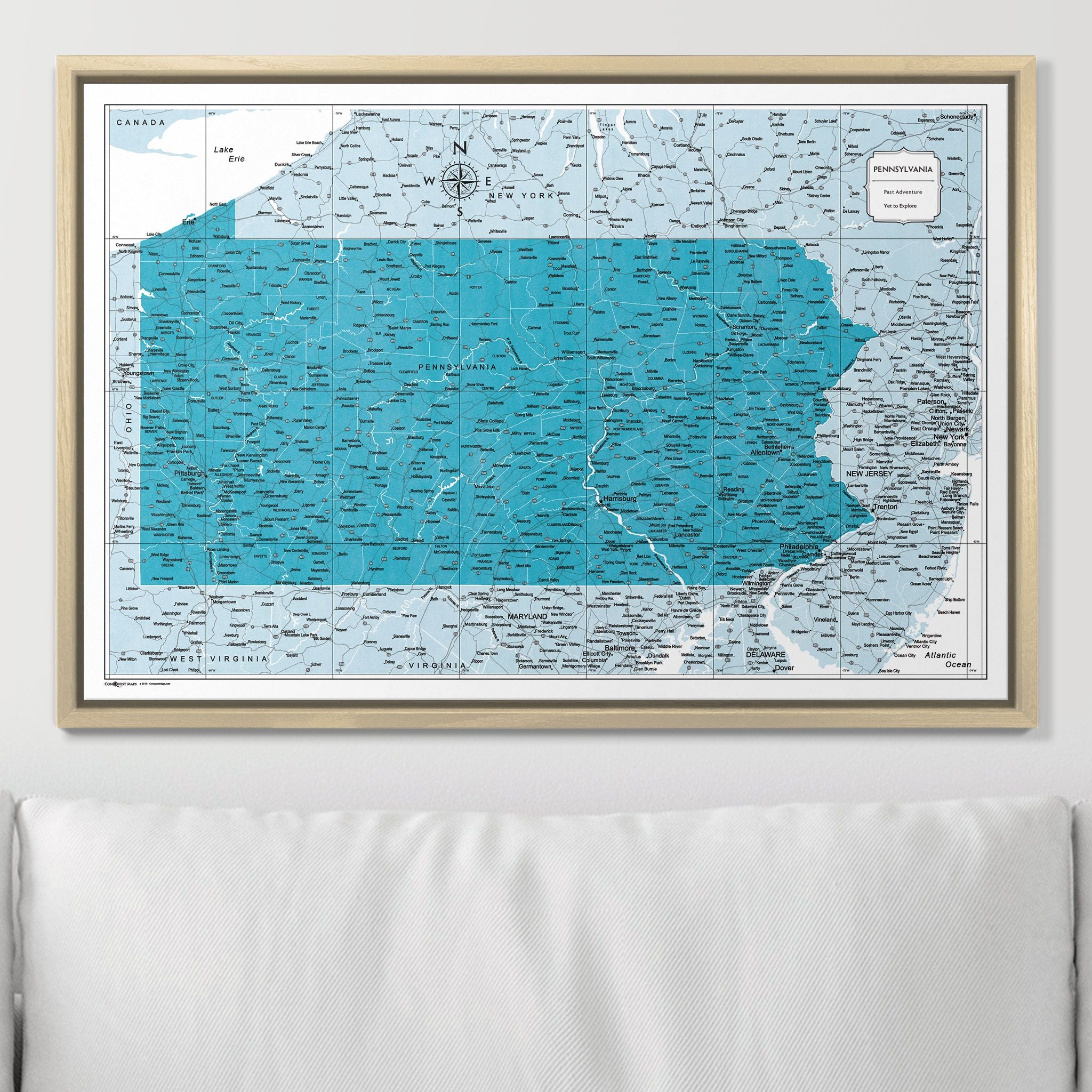 Push Pin Pennsylvania Map (Pin Board) - Teal Color Splash CM Pin Board