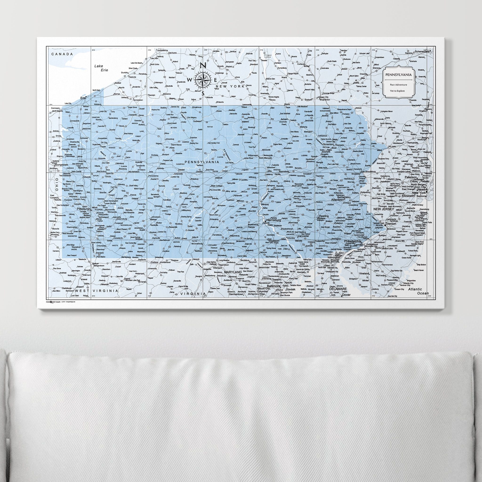 Push Pin Pennsylvania Map (Pin Board) - Light Blue Color Splash CM Pin Board