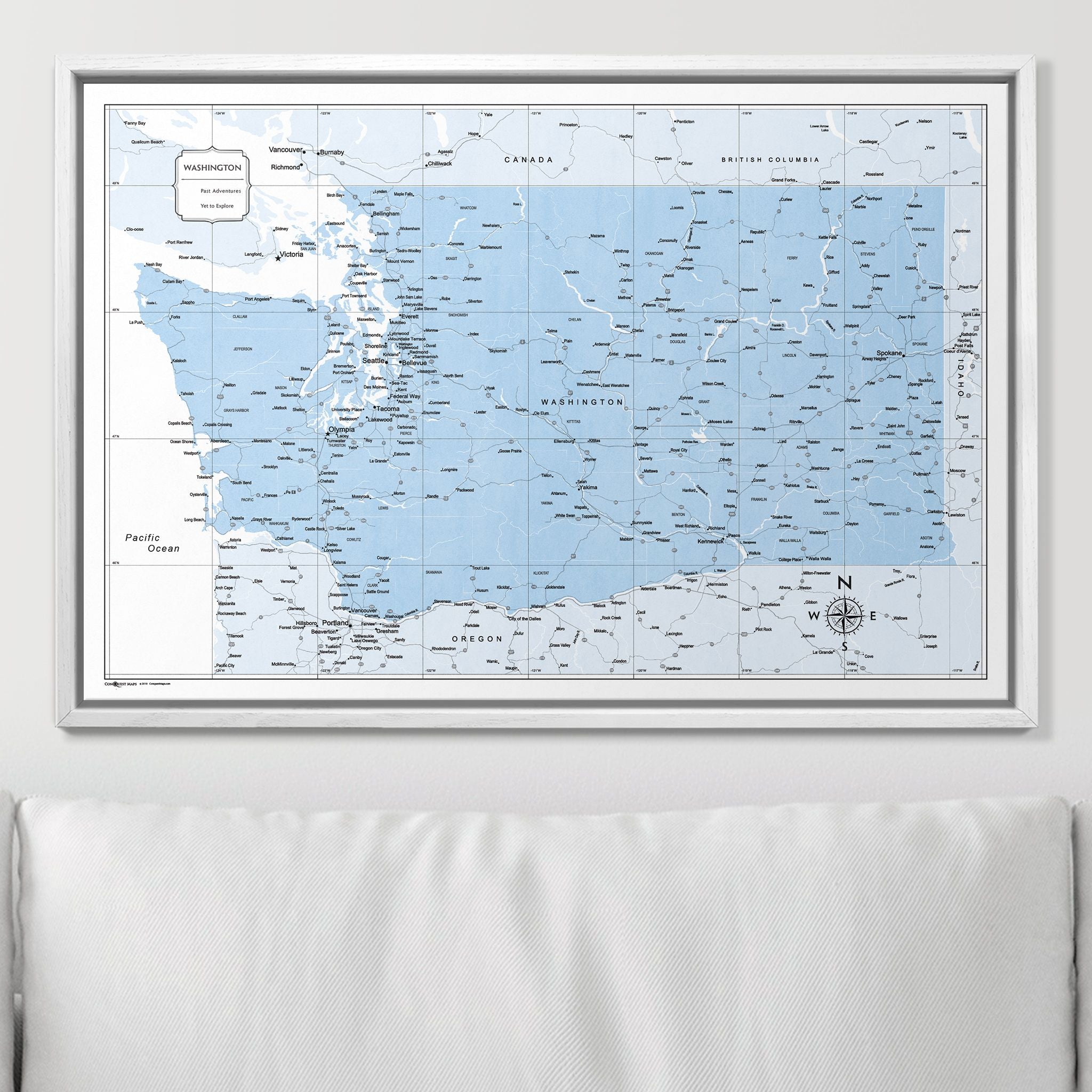 Push Pin Washington Map (Pin Board) - Light Blue Color Splash CM Pin Board