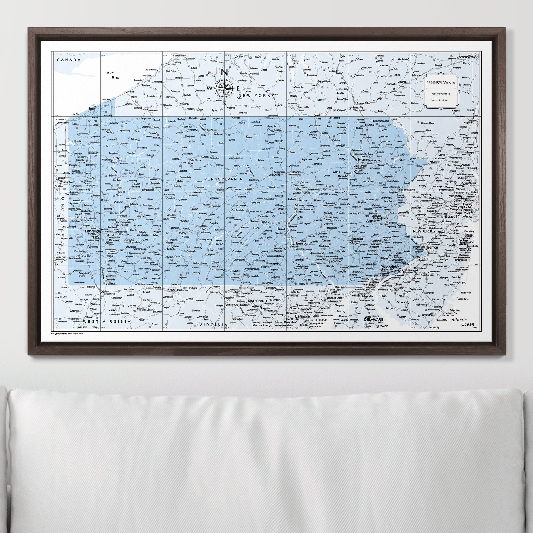 Push Pin Pennsylvania Map (Pin Board) - Light Blue Color Splash CM Pin Board