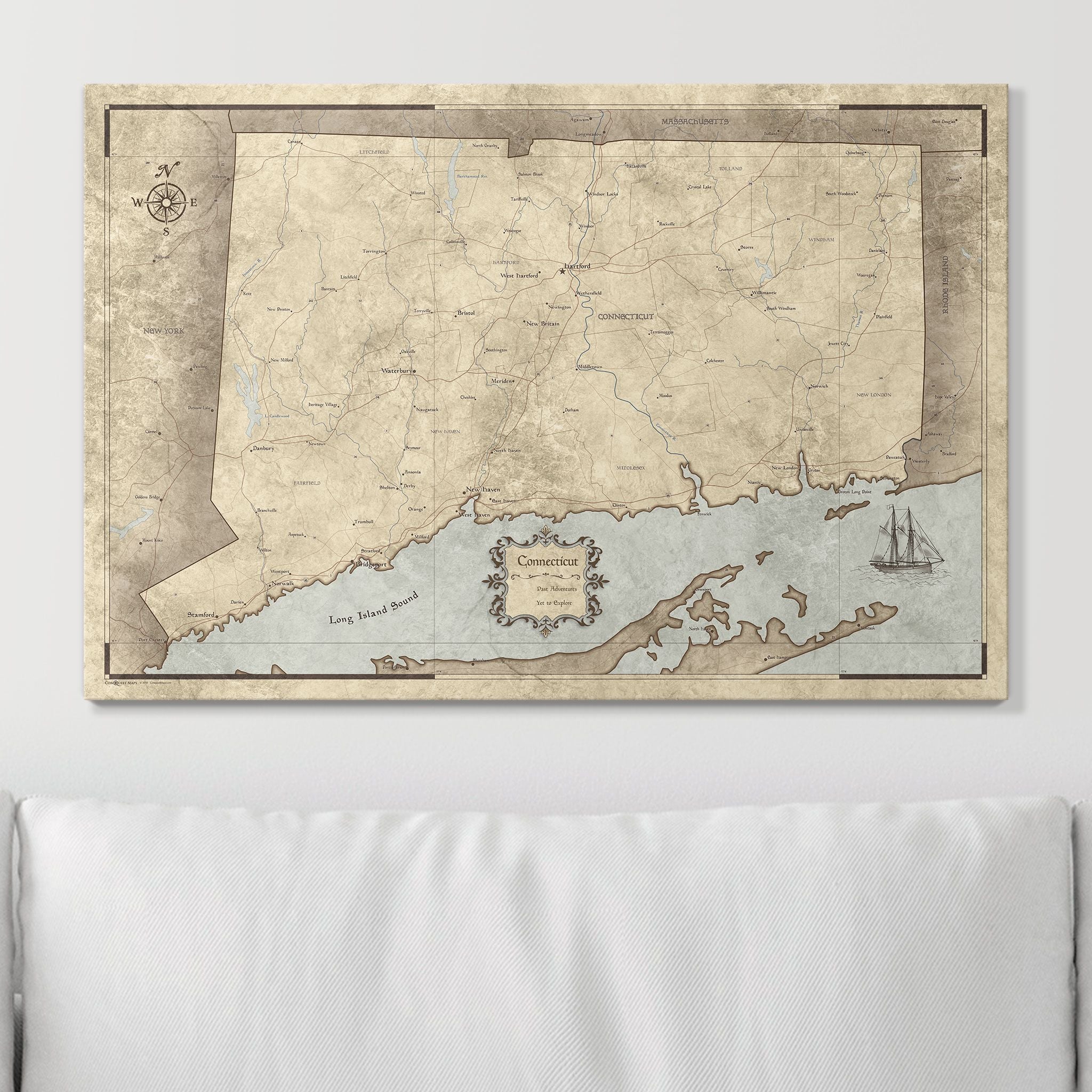 Push Pin Connecticut Map (Pin Board) - Rustic Vintage CM Pin Board