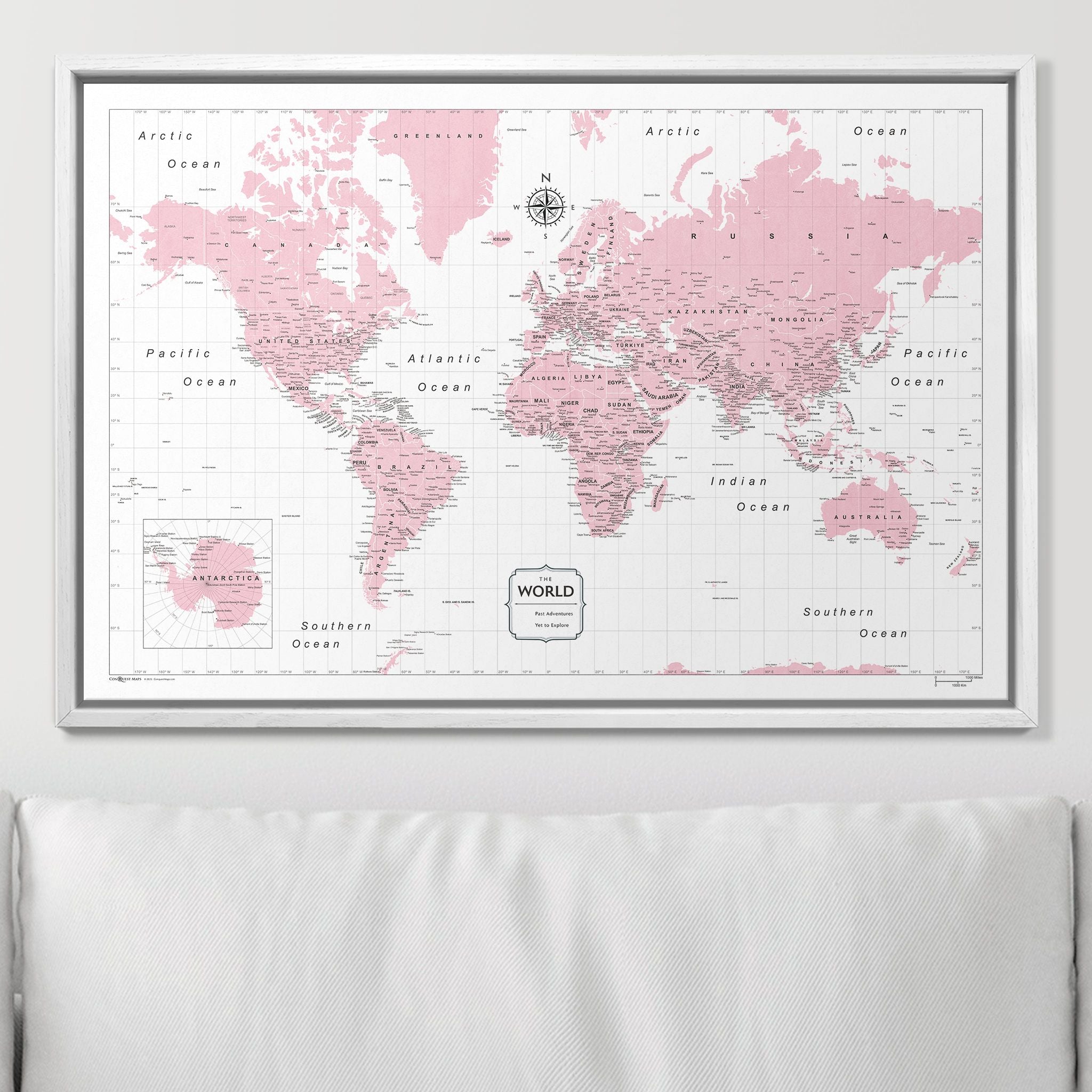 Push Pin World Map (Pin Board) - Pink Color Splash CM Pin Board