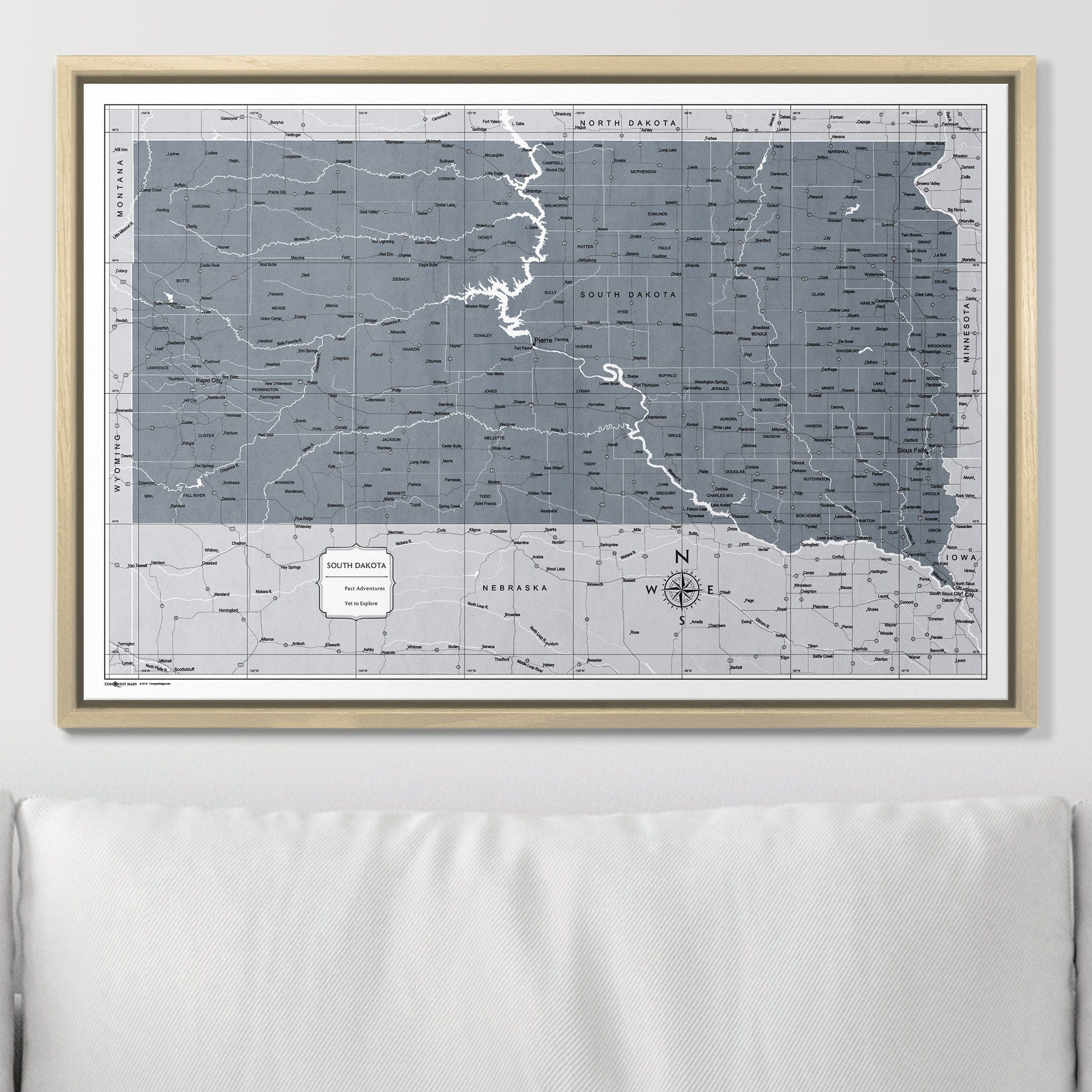 Push Pin South Dakota Map (Pin Board) - Dark Gray Color Splash CM Pin Board