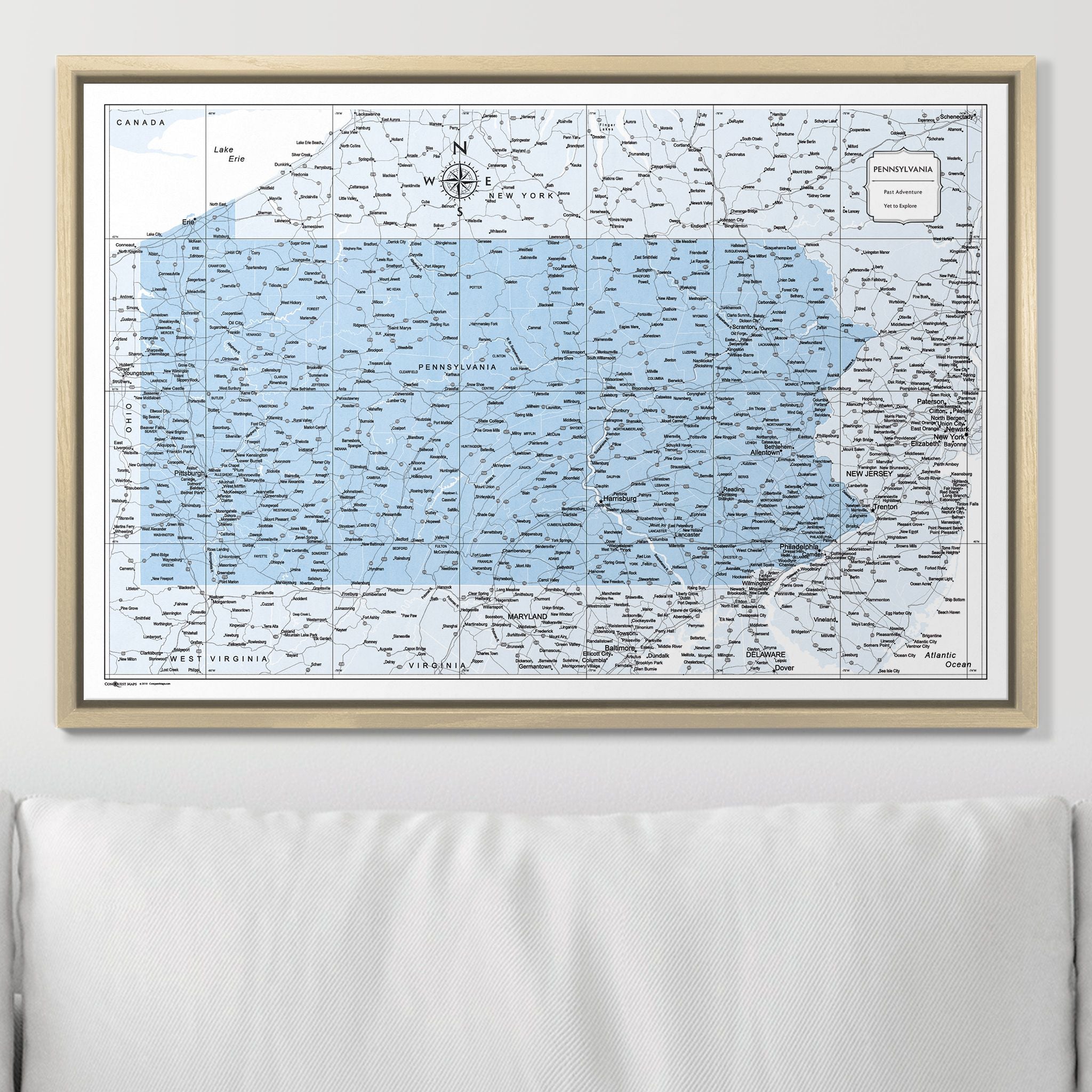 Push Pin Pennsylvania Map (Pin Board) - Light Blue Color Splash CM Pin Board