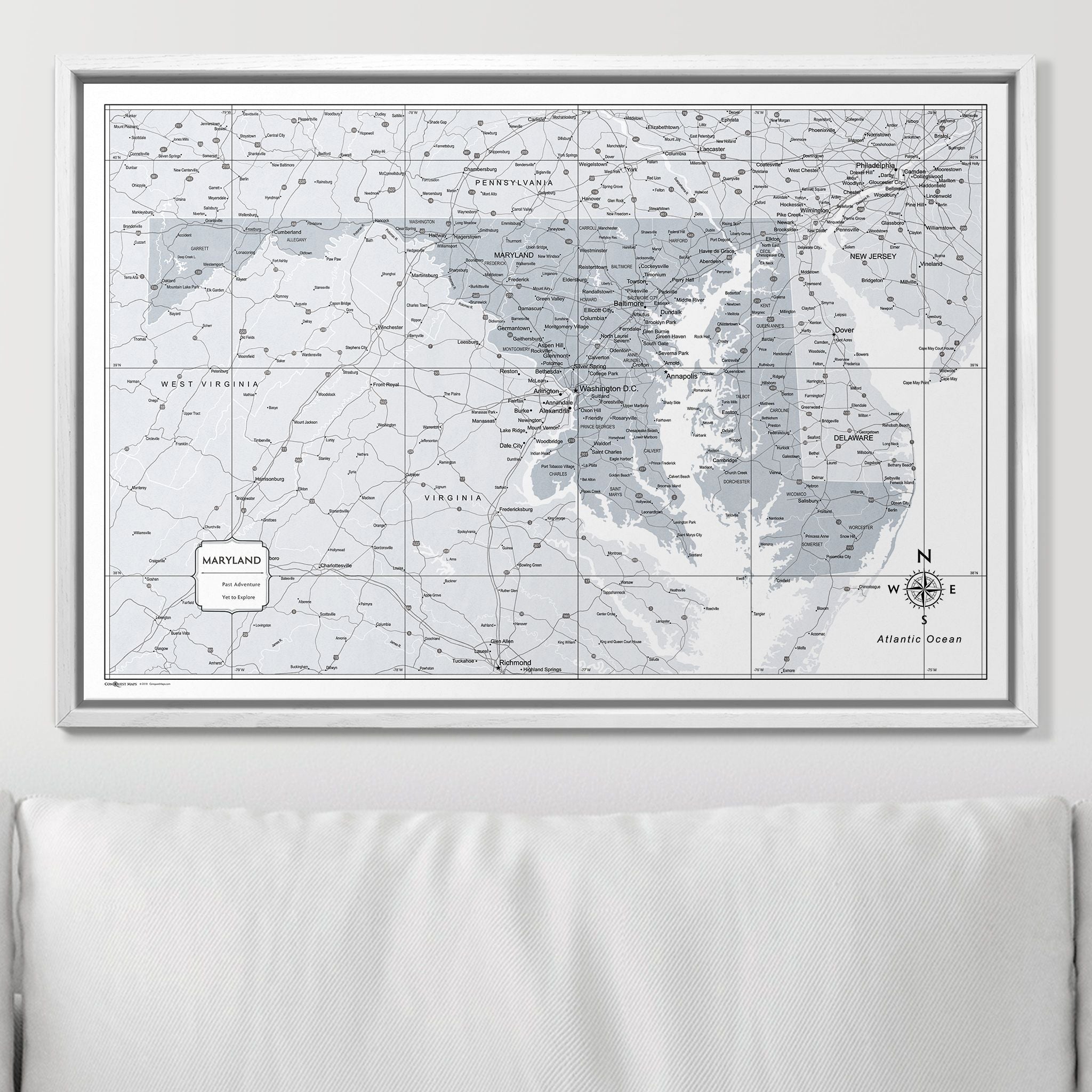 Push Pin Maryland Map (Pin Board) - Light Gray Color Splash CM Pin Board