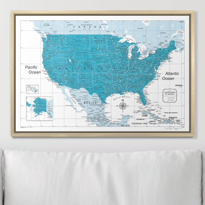 Push Pin USA Map (Pin Board) - Teal Color Splash CM Pin Board