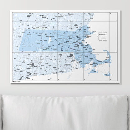 Push Pin Massachusetts Map (Pin Board) - Light Blue Color Splash CM Pin Board