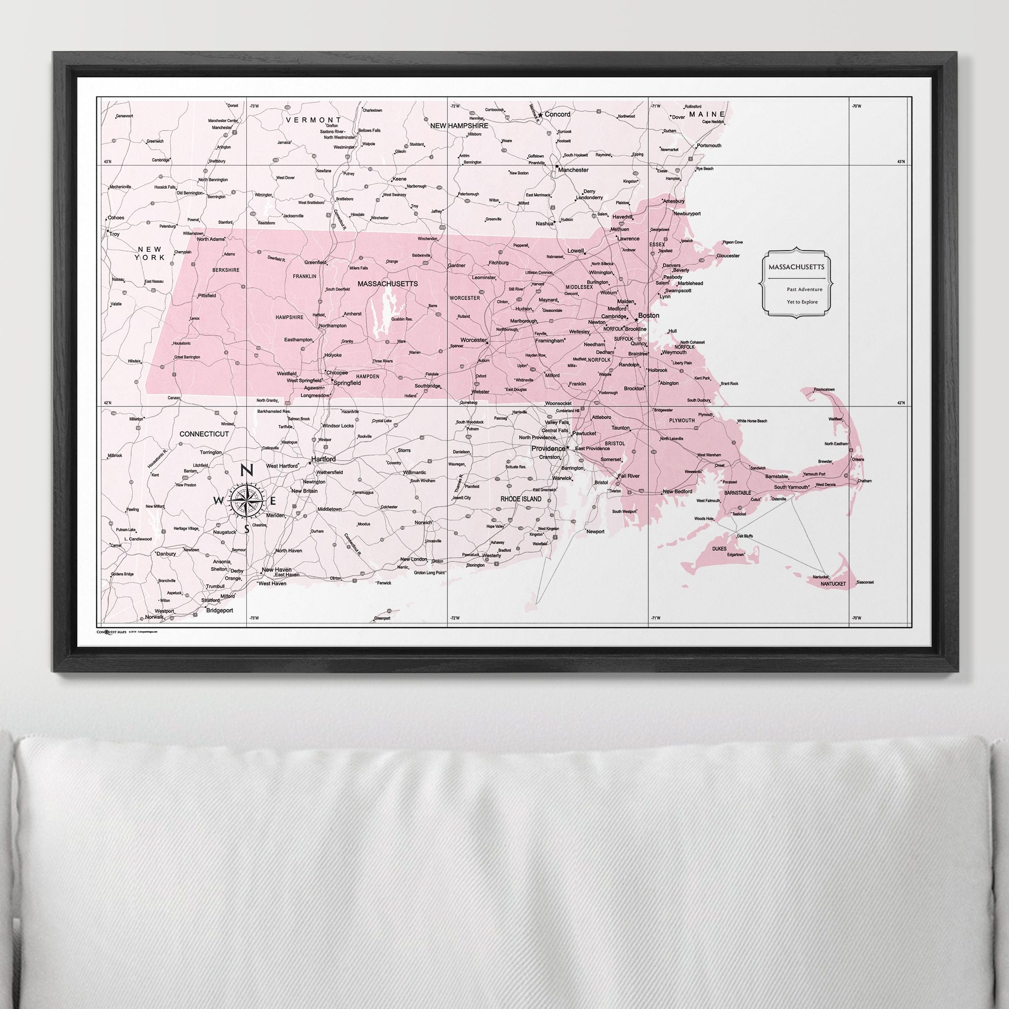 Push Pin Massachusetts Map (Pin Board) - Pink Color Splash CM Pin Board