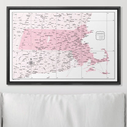 Push Pin Massachusetts Map (Pin Board) - Pink Color Splash CM Pin Board