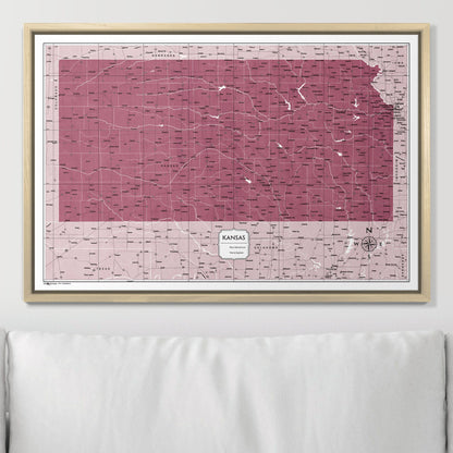 Push Pin Kansas Map (Pin Board) - Burgundy Color Splash CM Pin Board