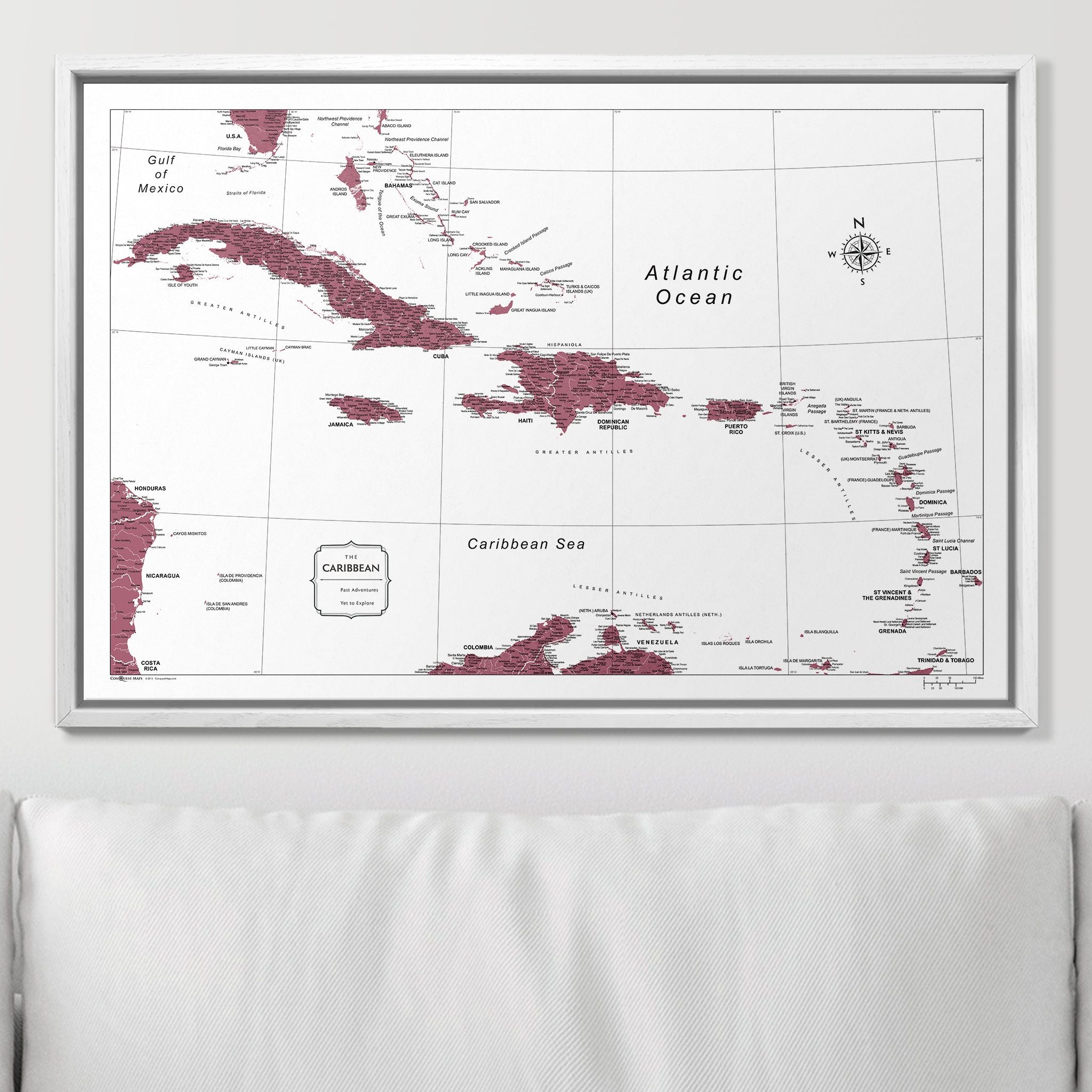 Push Pin Caribbean Map (Pin Board) - Burgundy Color Splash CM Pin Board