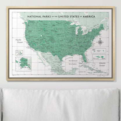 Push Pin National Parks Map (Pin Board) - Green Color Splash CM Pin Board