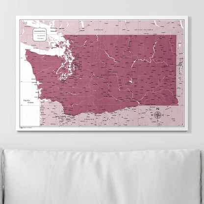 Push Pin Washington Map (Pin Board) - Burgundy Color Splash CM Pin Board