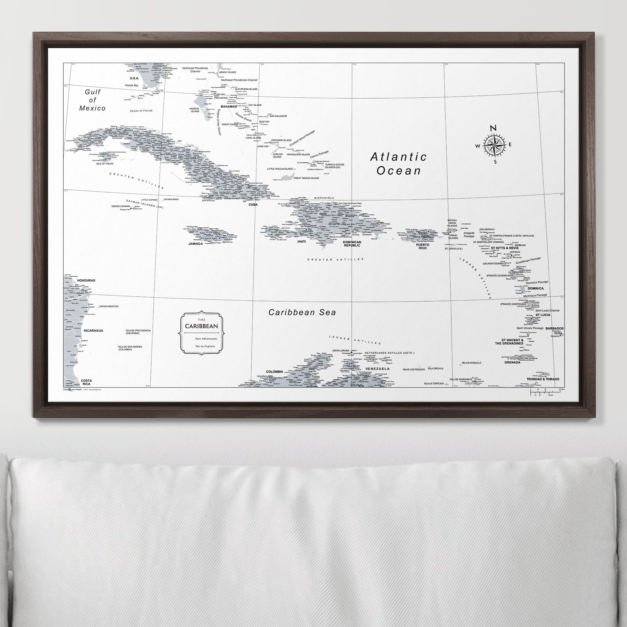 Push Pin Caribbean Map (Pin Board) - Light Gray Color Splash CM Pin Board