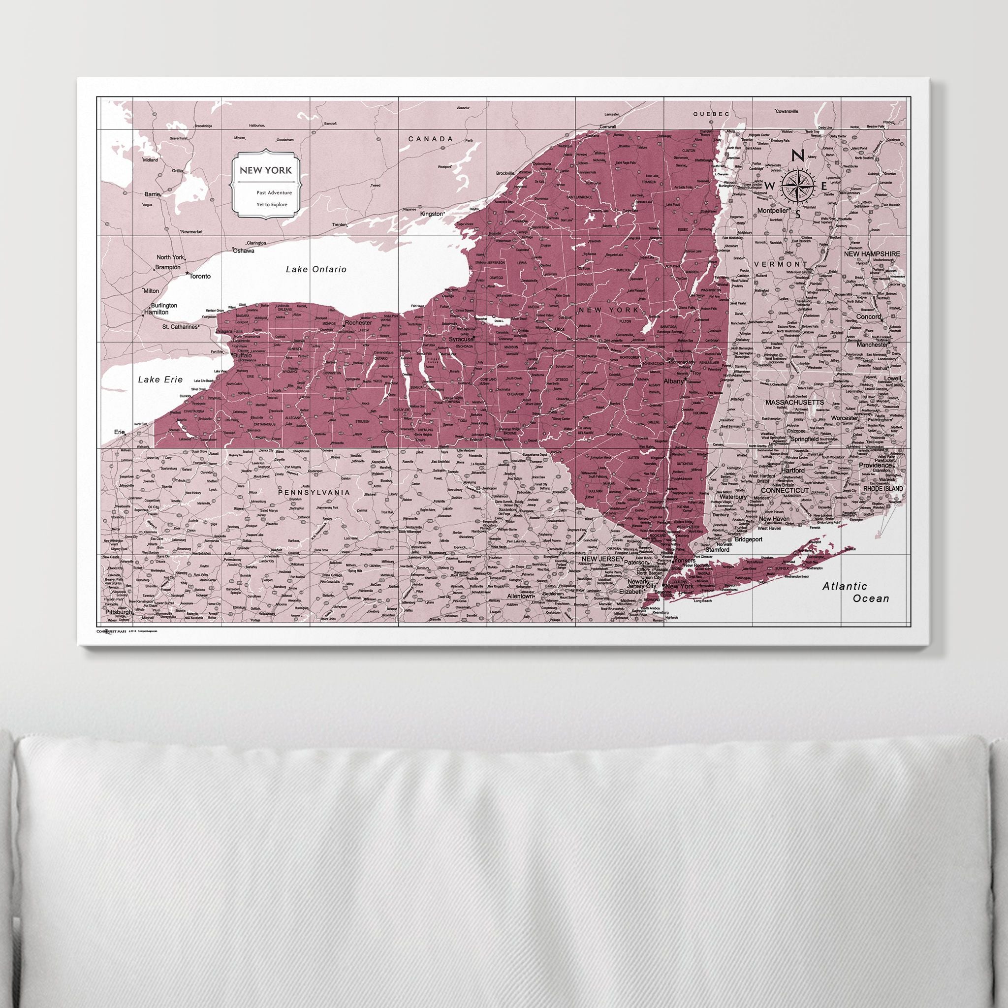 Push Pin New York Map (Pin Board) - Burgundy Color Splash CM Pin Board