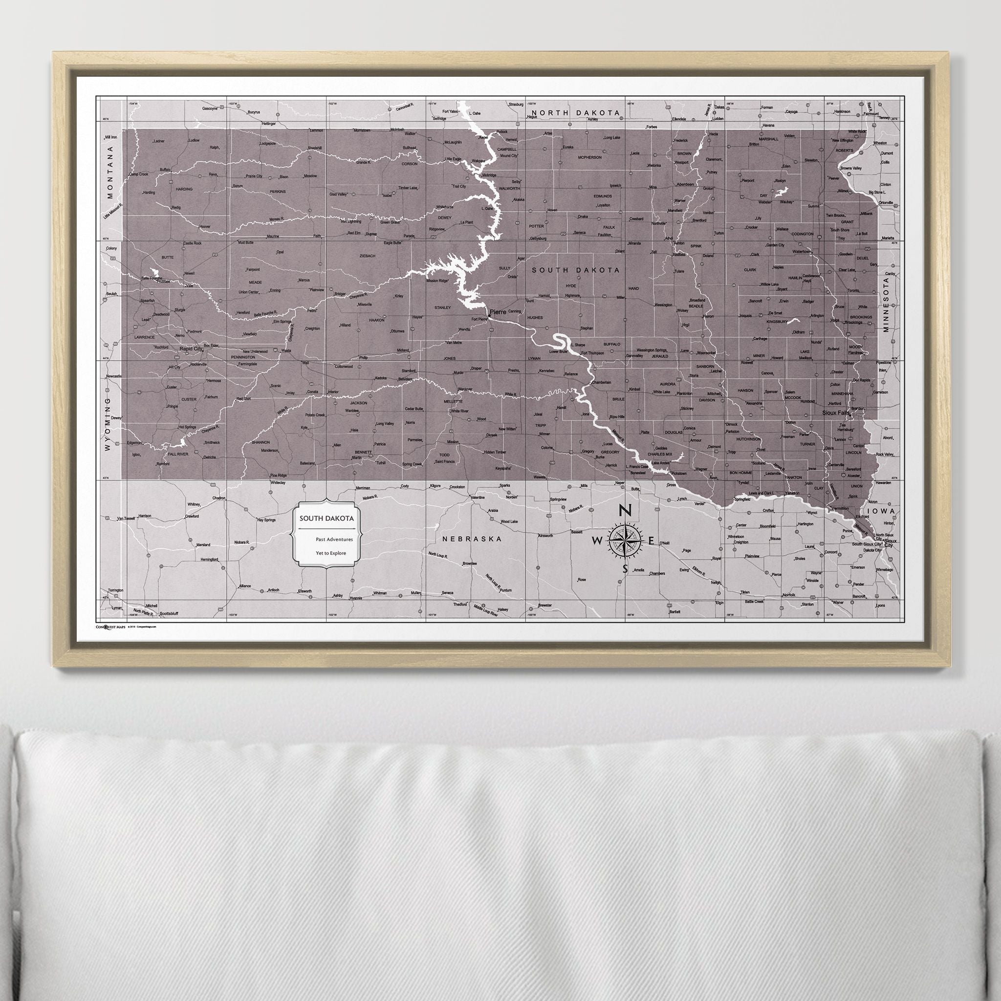 Push Pin South Dakota Map (Pin Board) - Dark Brown Color Splash CM Pin Board