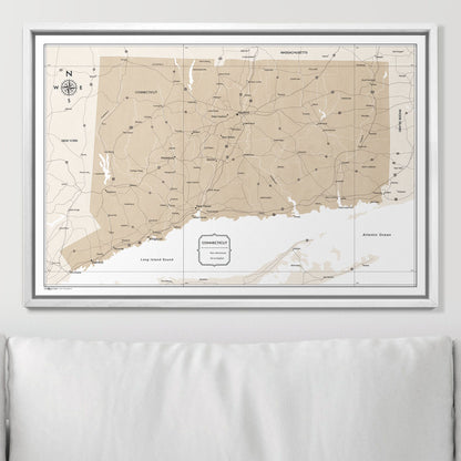 Push Pin Connecticut Map (Pin Board) - Light Brown Color Splash CM Pin Board