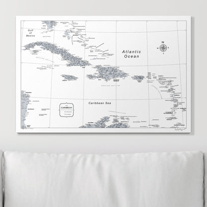 Push Pin Caribbean Map (Pin Board) - Light Gray Color Splash CM Pin Board