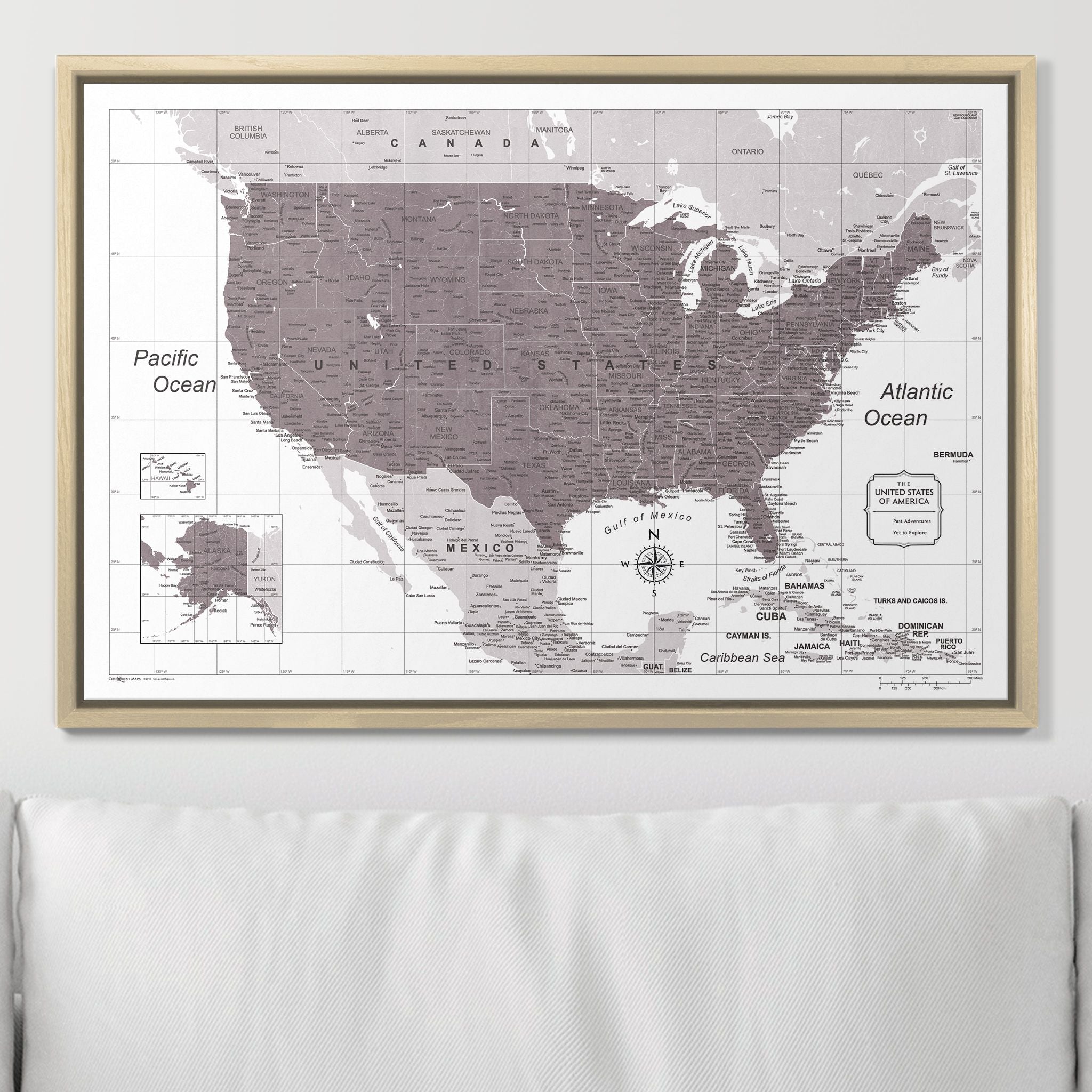 Push Pin USA Map (Pin Board) - Dark Brown Color Splash CM Pin Board