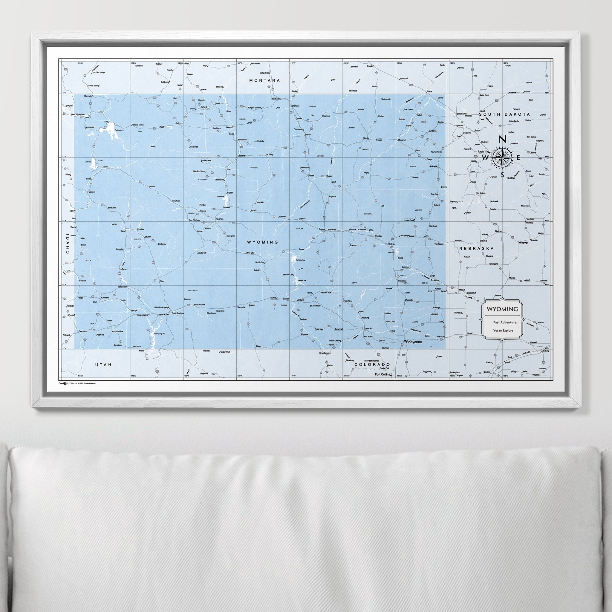 Push Pin Wyoming Map (Pin Board) - Light Blue Color Splash CM Pin Board