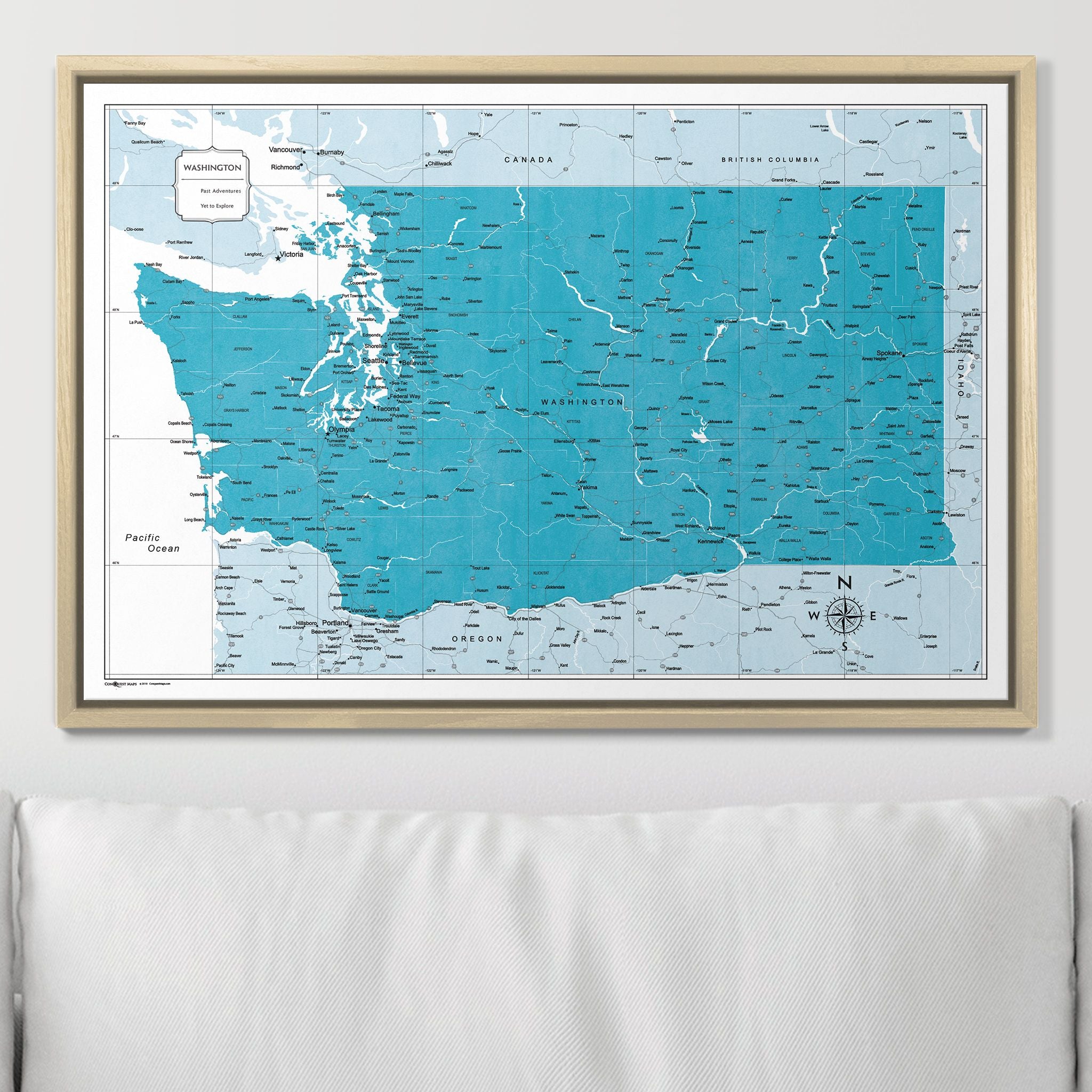 Push Pin Washington Map (Pin Board) - Teal Color Splash CM Pin Board