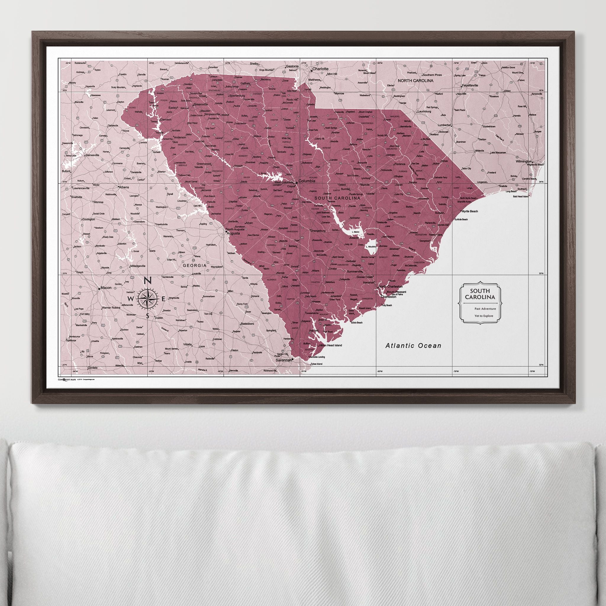 Push Pin South Carolina Map (Pin Board) - Burgundy Color Splash CM Pin Board