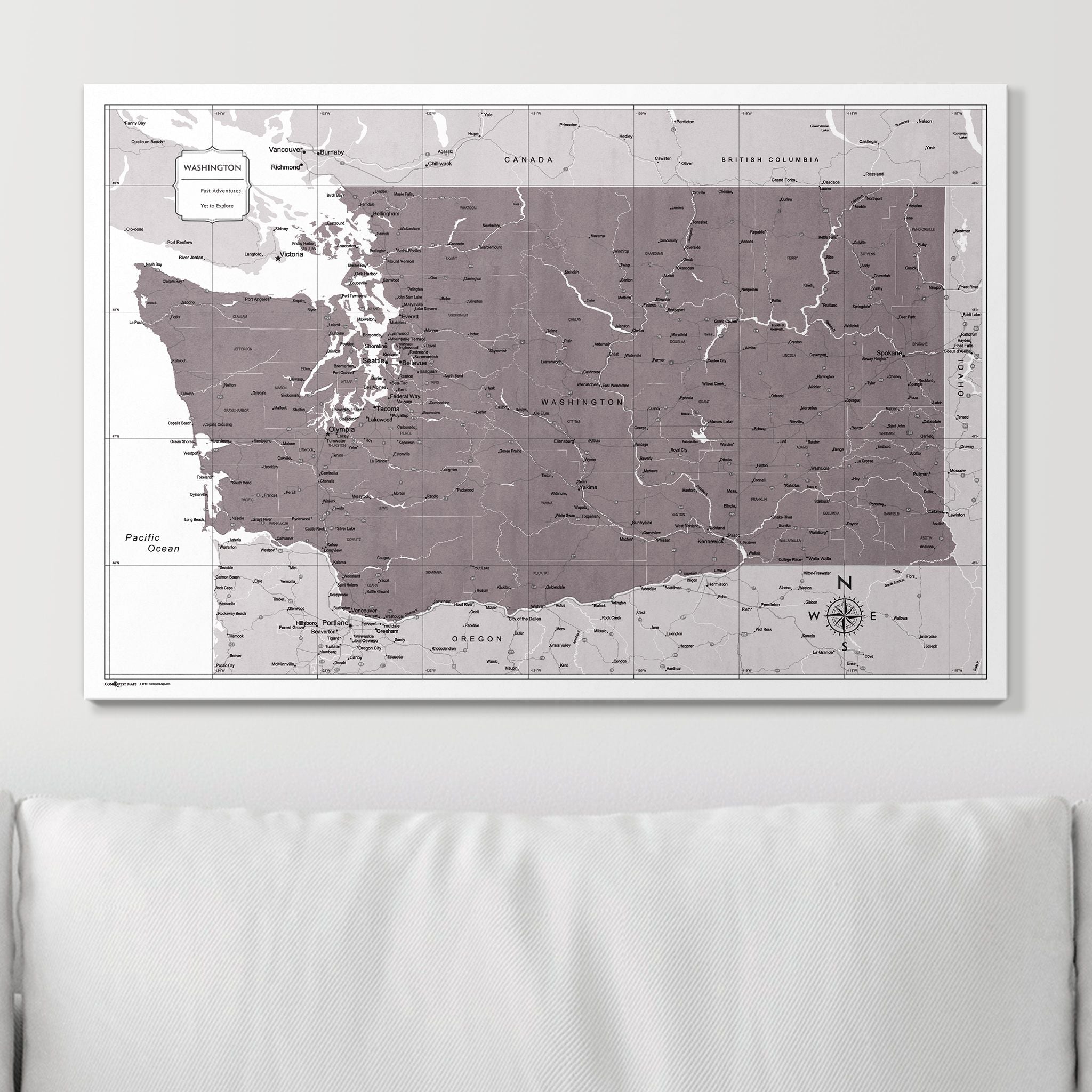 Push Pin Washington Map (Pin Board) - Dark Brown Color Splash CM Pin Board