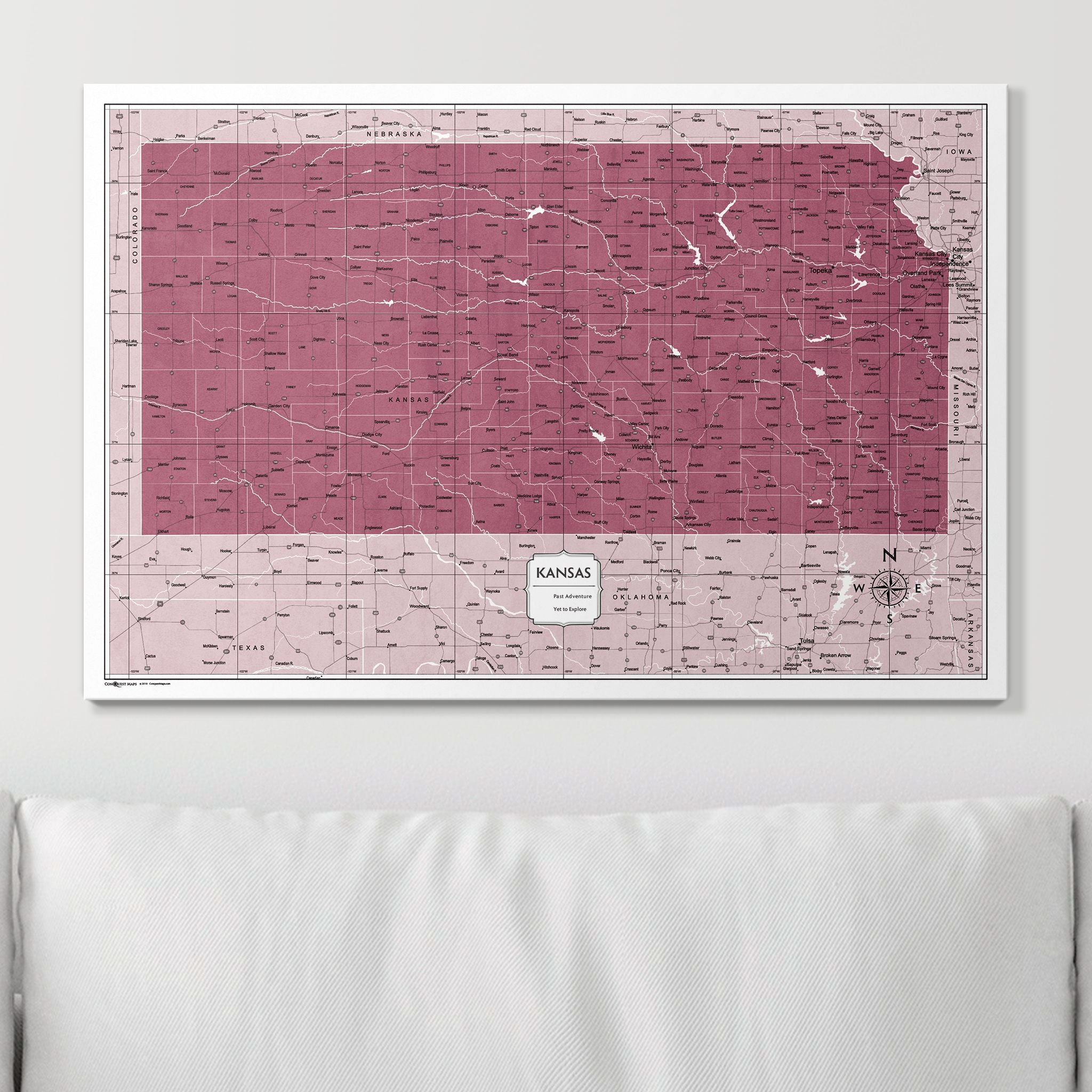 Push Pin Kansas Map (Pin Board) - Burgundy Color Splash CM Pin Board