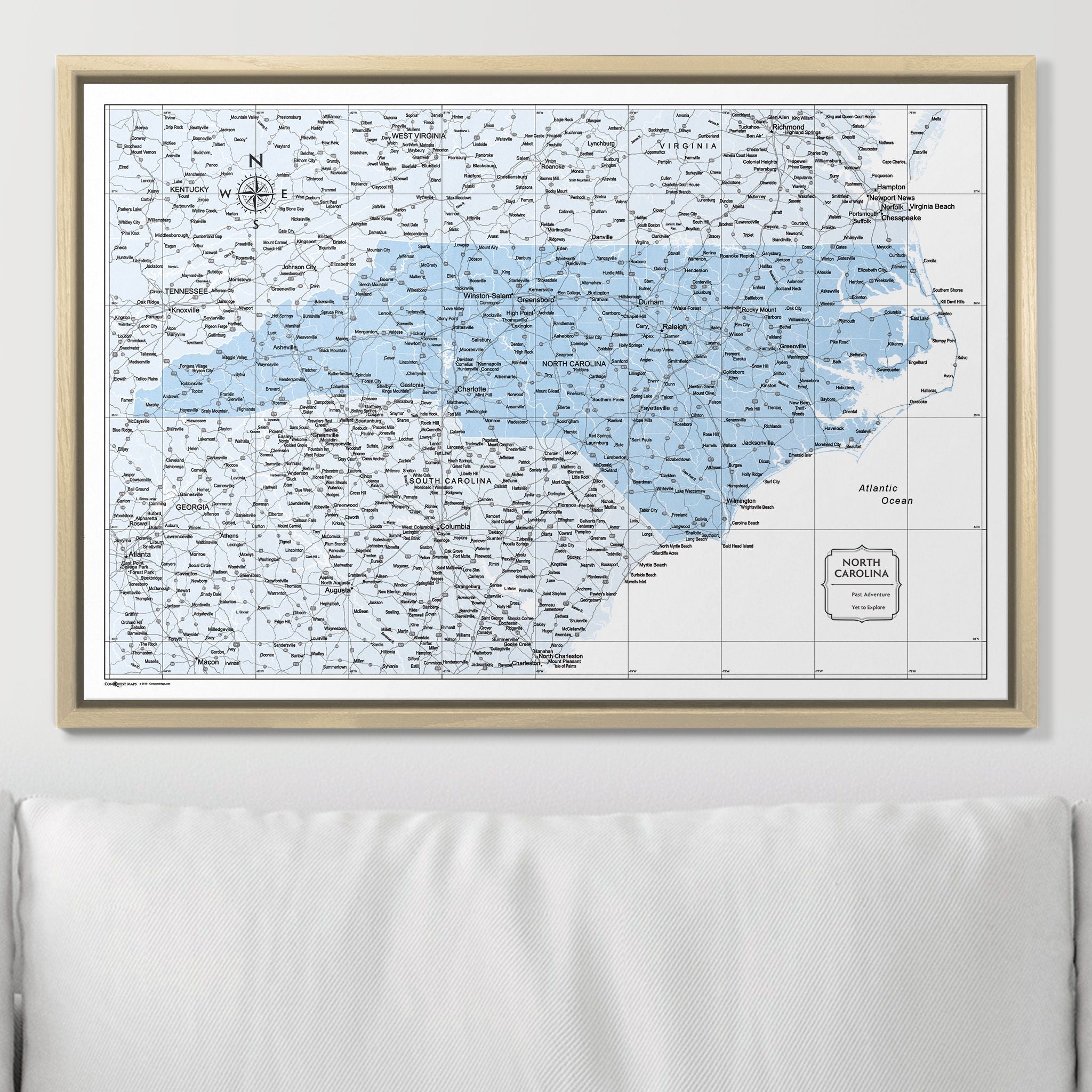 Push Pin North Carolina Map (Pin Board) - Light Blue Color Splash CM Pin Board