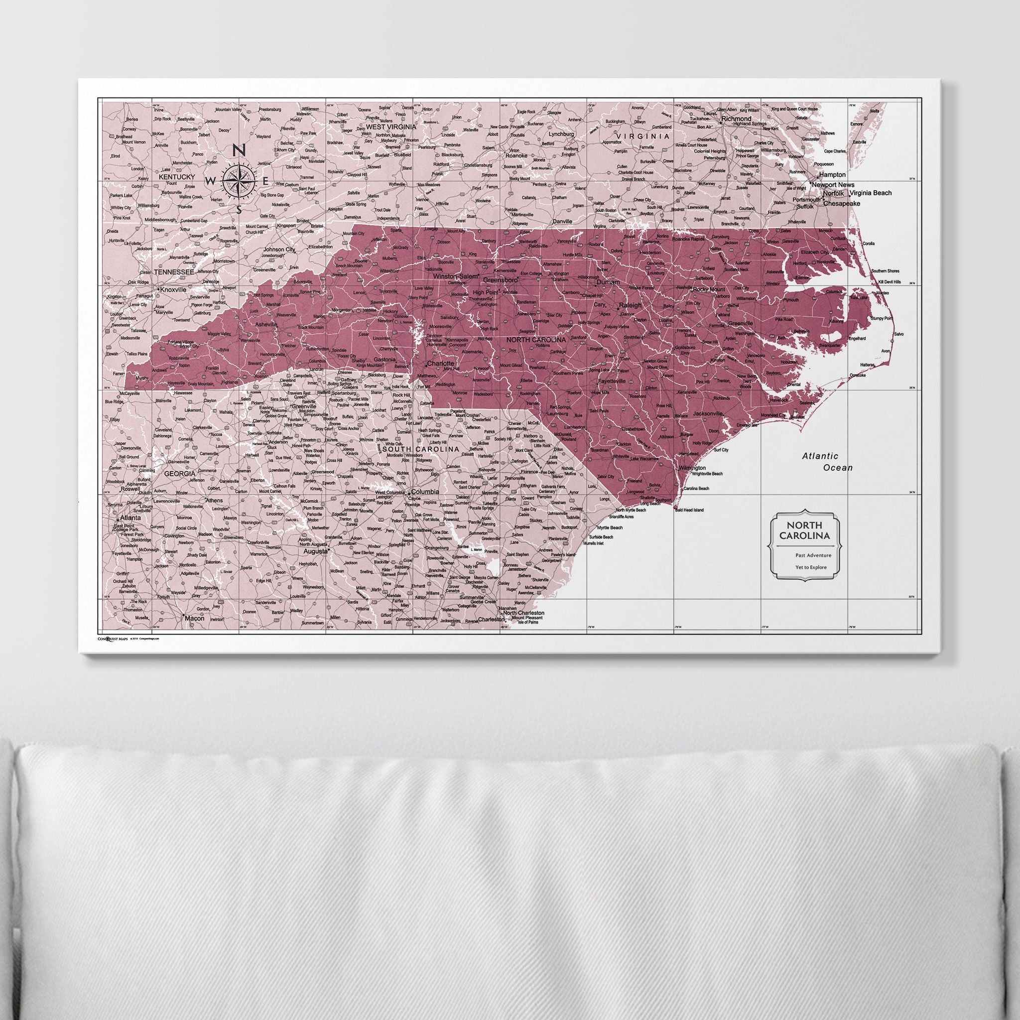 Push Pin North Carolina Map (Pin Board) - Burgundy Color Splash CM Pin Board