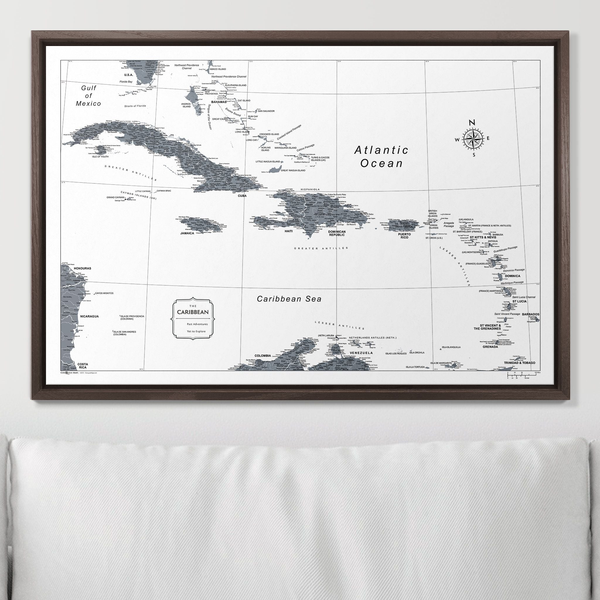 Push Pin Caribbean Map (Pin Board) - Dark Gray Color Splash CM Pin Board