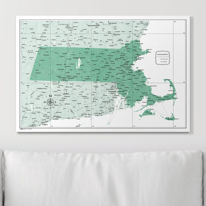 Push Pin Massachusetts Map (Pin Board) - Green Color Splash CM Pin Board