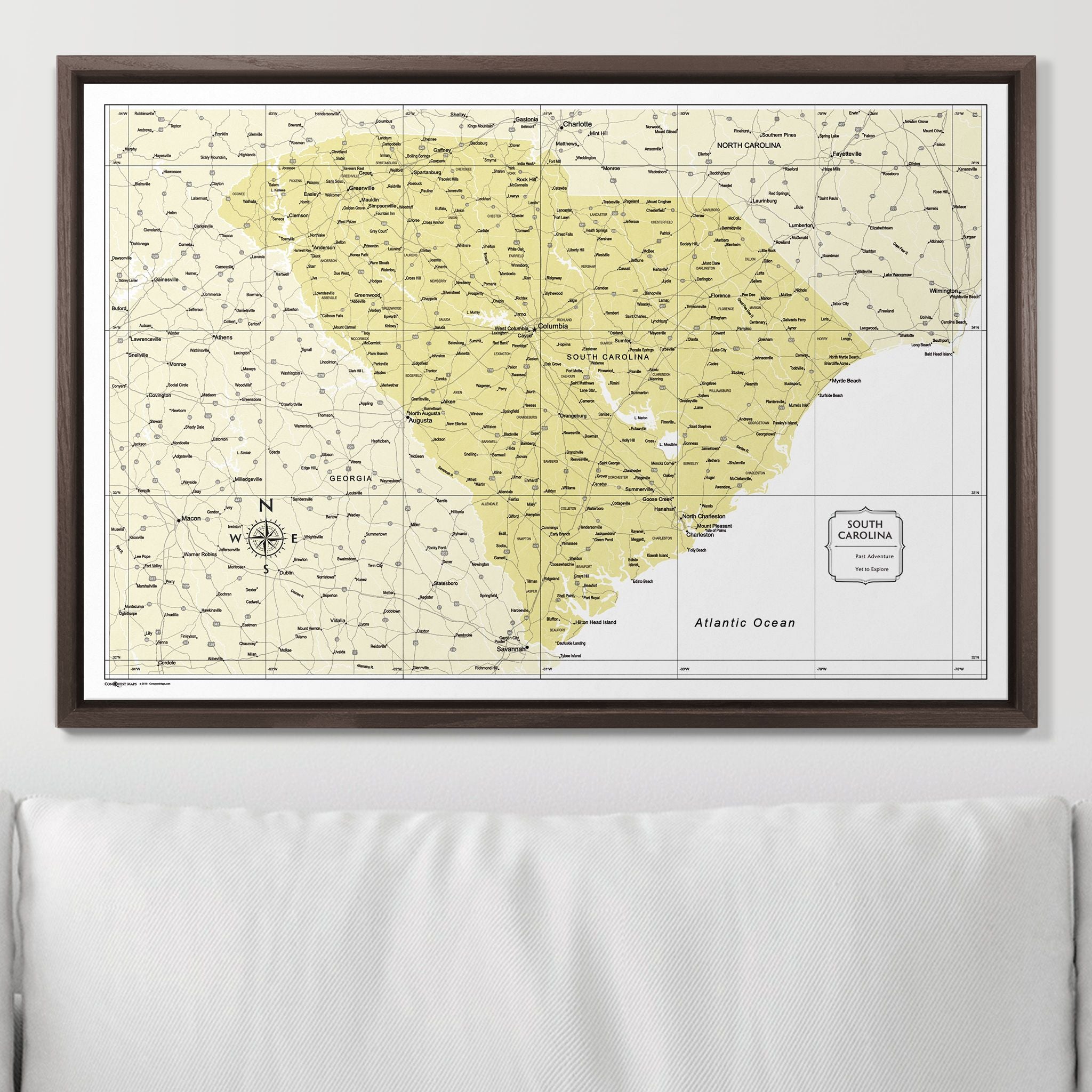 Push Pin South Carolina Map (Pin Board) - Yellow Color Splash CM Pin Board