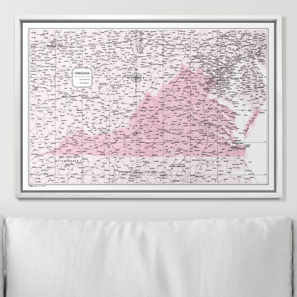 Push Pin Virginia Map (Pin Board) - Pink Color Splash CM Pin Board