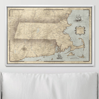 Push Pin Massachusetts Map (Pin Board) - Rustic Vintage CM Pin Board