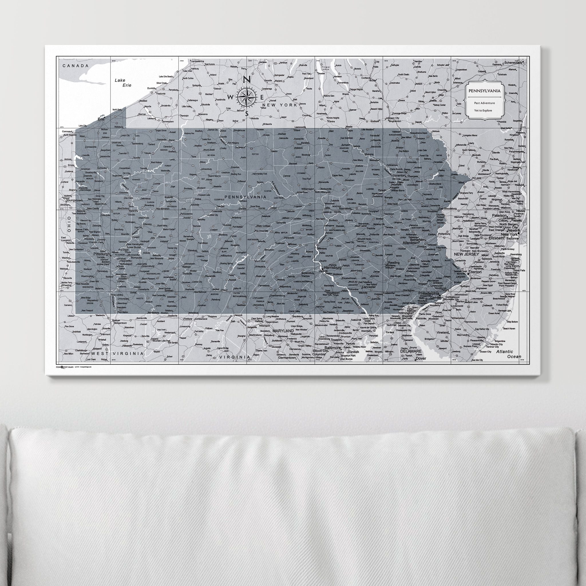 Push Pin Pennsylvania Map (Pin Board) - Dark Gray Color Splash CM Pin Board