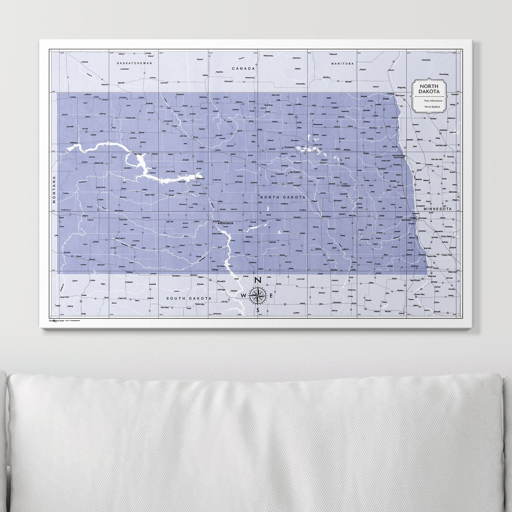 Push Pin North Dakota Map (Pin Board) - Purple Color Splash CM Pin Board