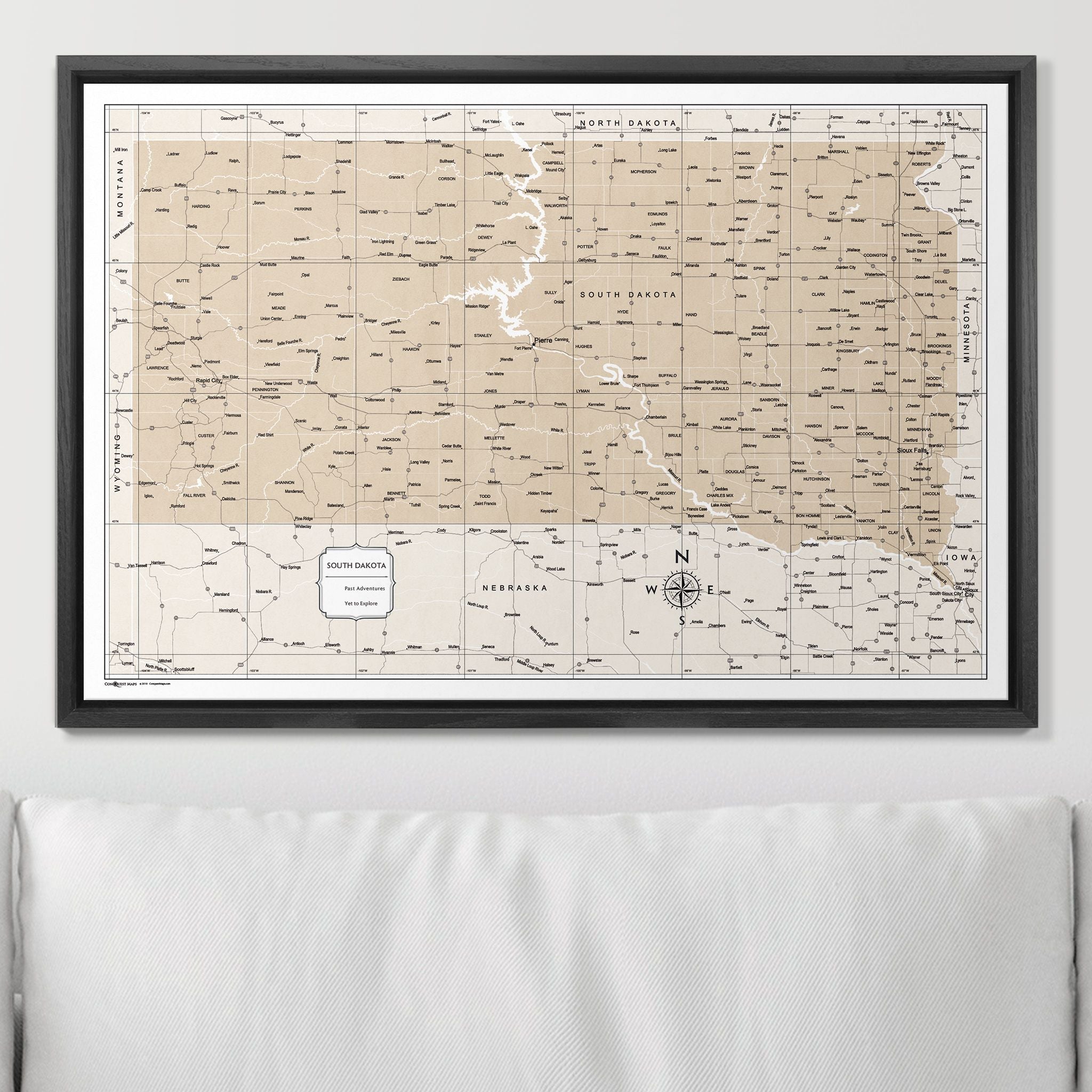 Push Pin South Dakota Map (Pin Board) - Light Brown Color Splash CM Pin Board