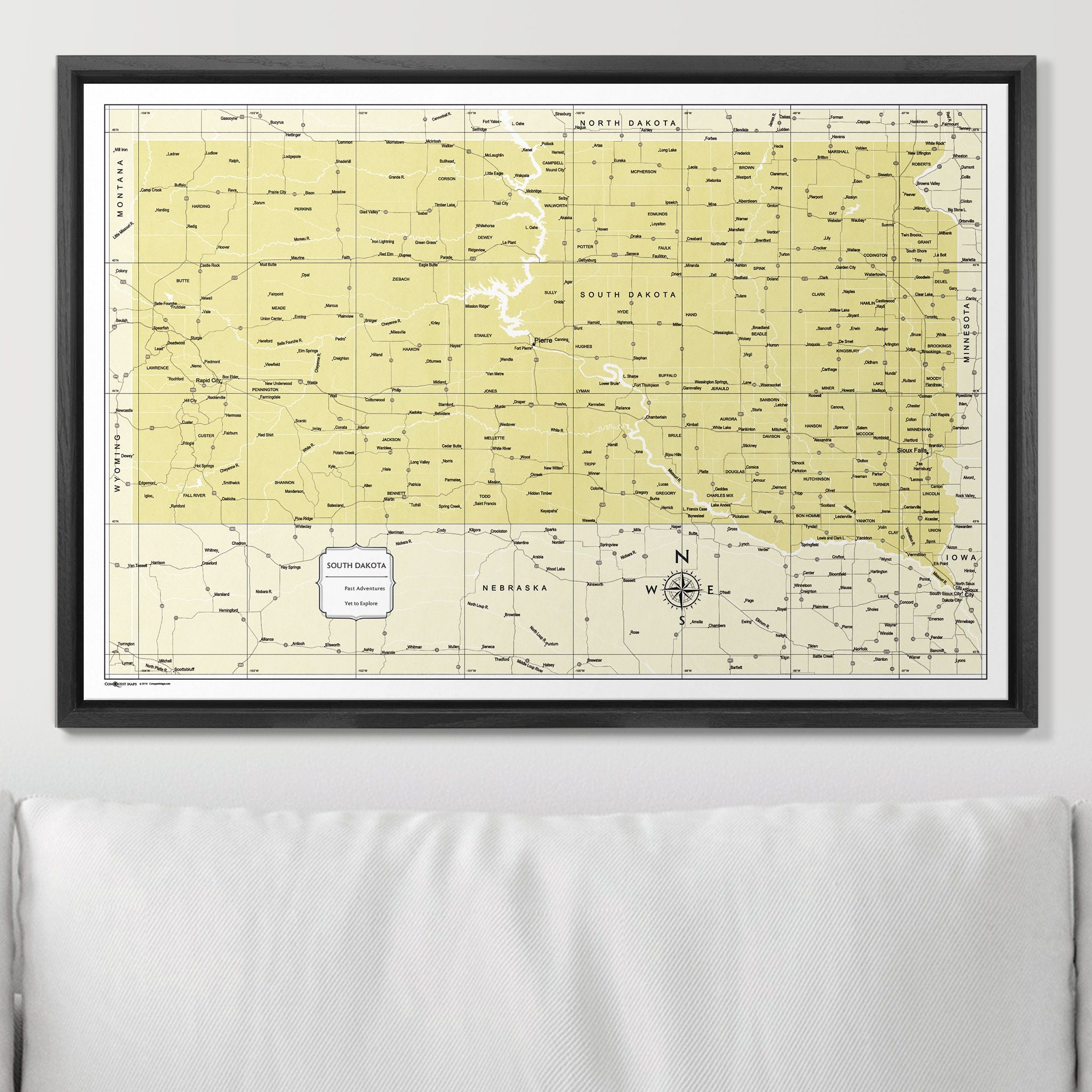 Push Pin South Dakota Map (Pin Board) - Yellow Color Splash CM Pin Board