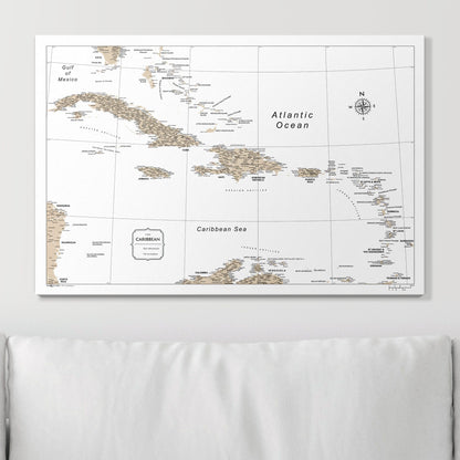 Push Pin Caribbean Map (Pin Board) - Light Brown Color Splash CM Pin Board